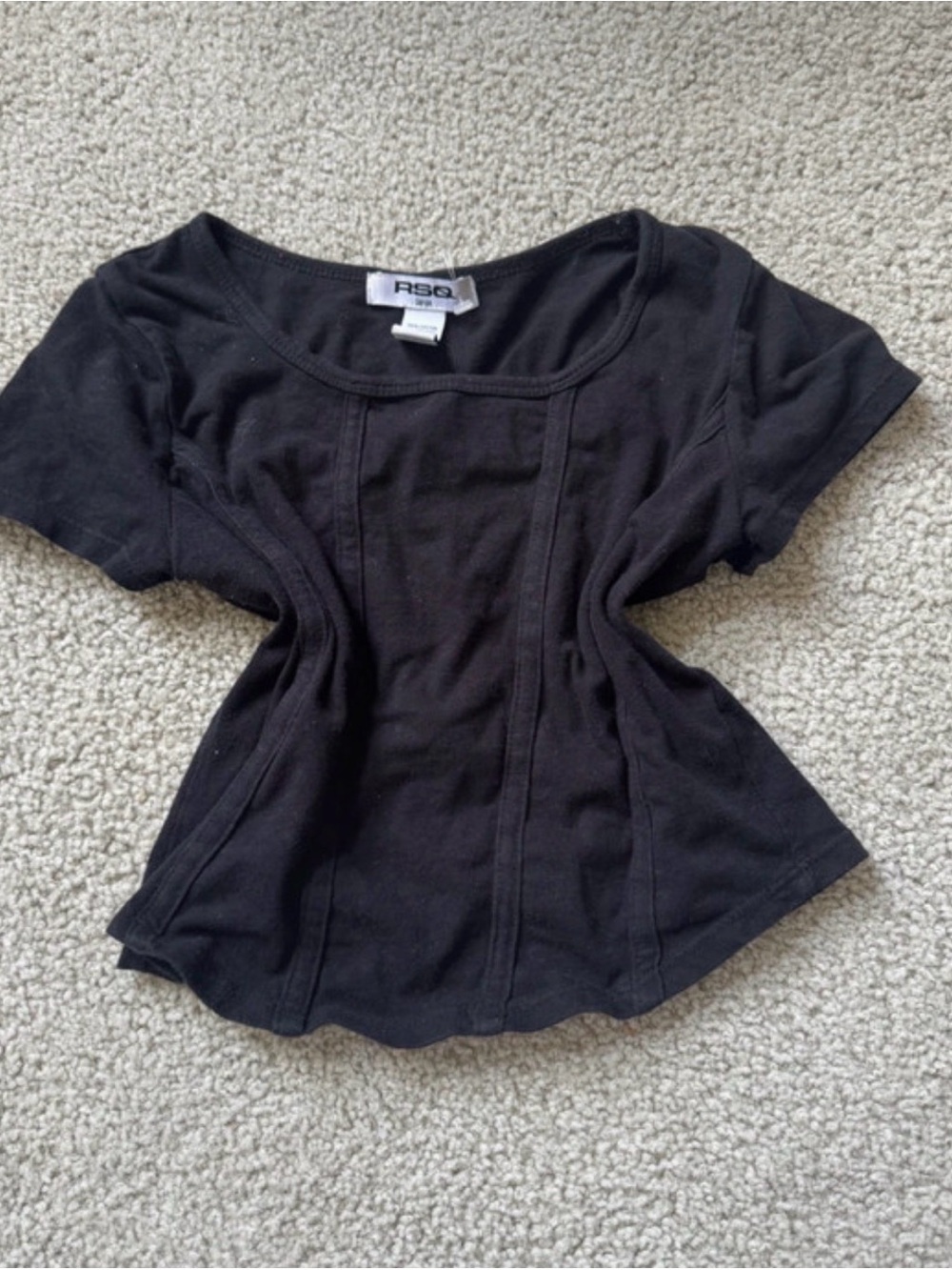 Tilly's Black Short Sleeve Scoop Neck Tee with Panel Seams cropped y2k